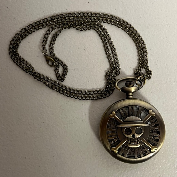 One Piece Logo Pocket Watch Brown Tan White Watches Time Pocketwatch - Picture 1 of 7